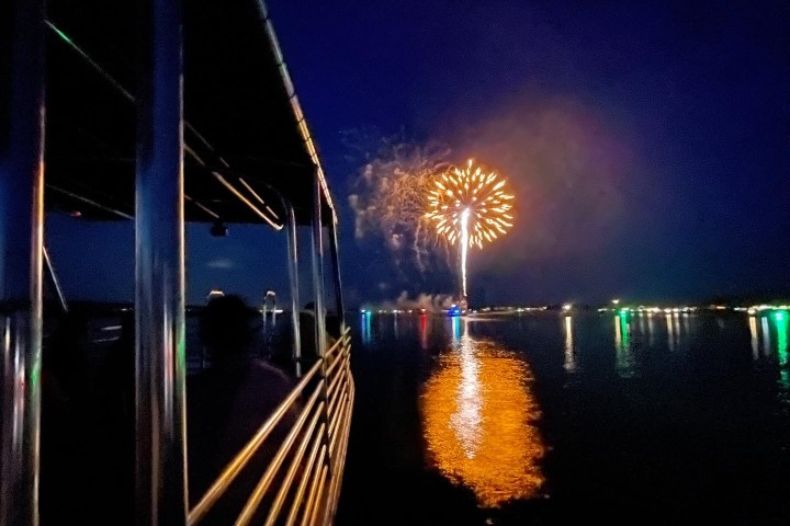 a lit up city at night