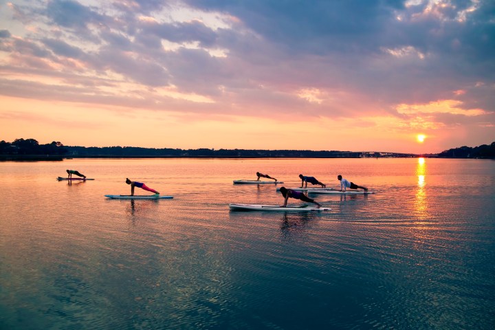 a sunset over a body of water